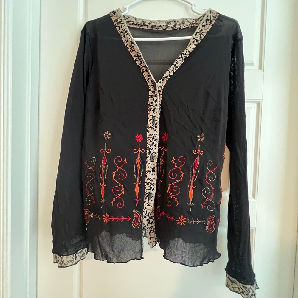 Beautiful sheer, intricately, embroidered sz  L blouse.